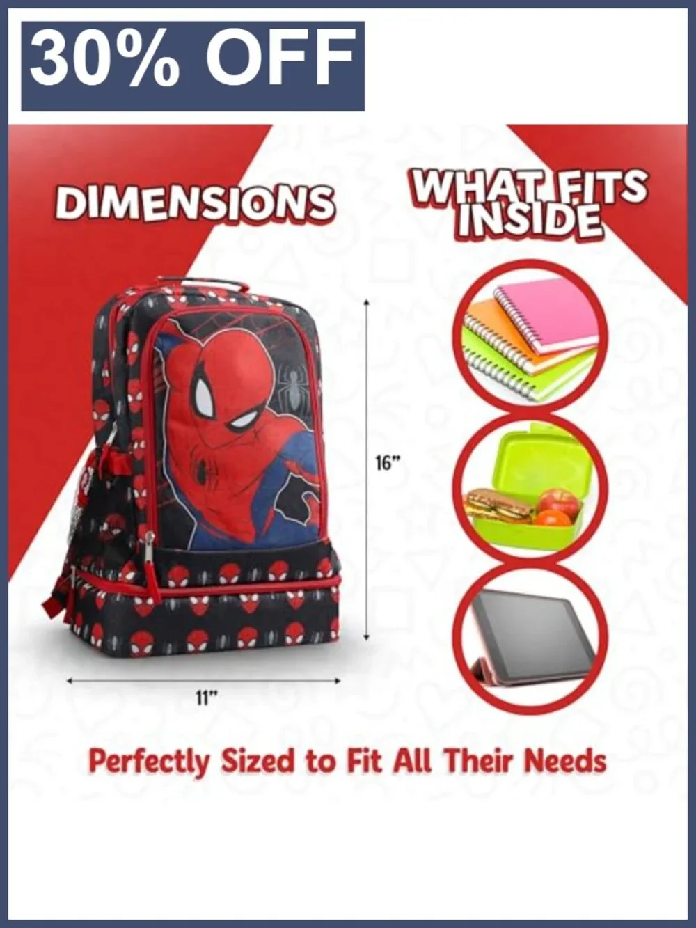 Kids Character Backpack with Lunch Box, Spacious School Bag, Adjustable Straps,